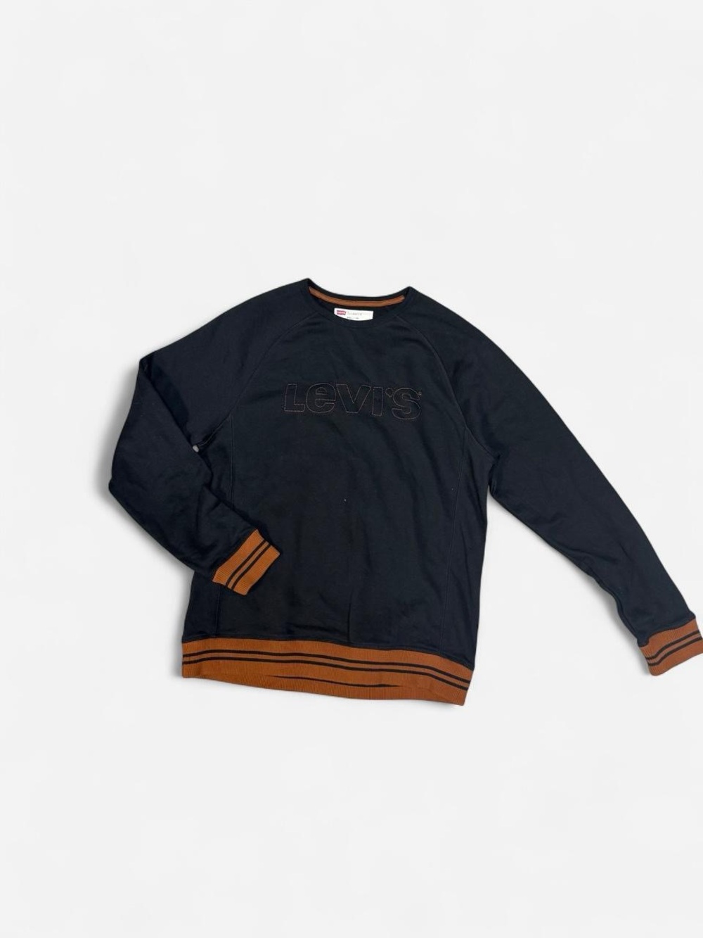 Levi's Black Crewneck Sweater with Brown Trim